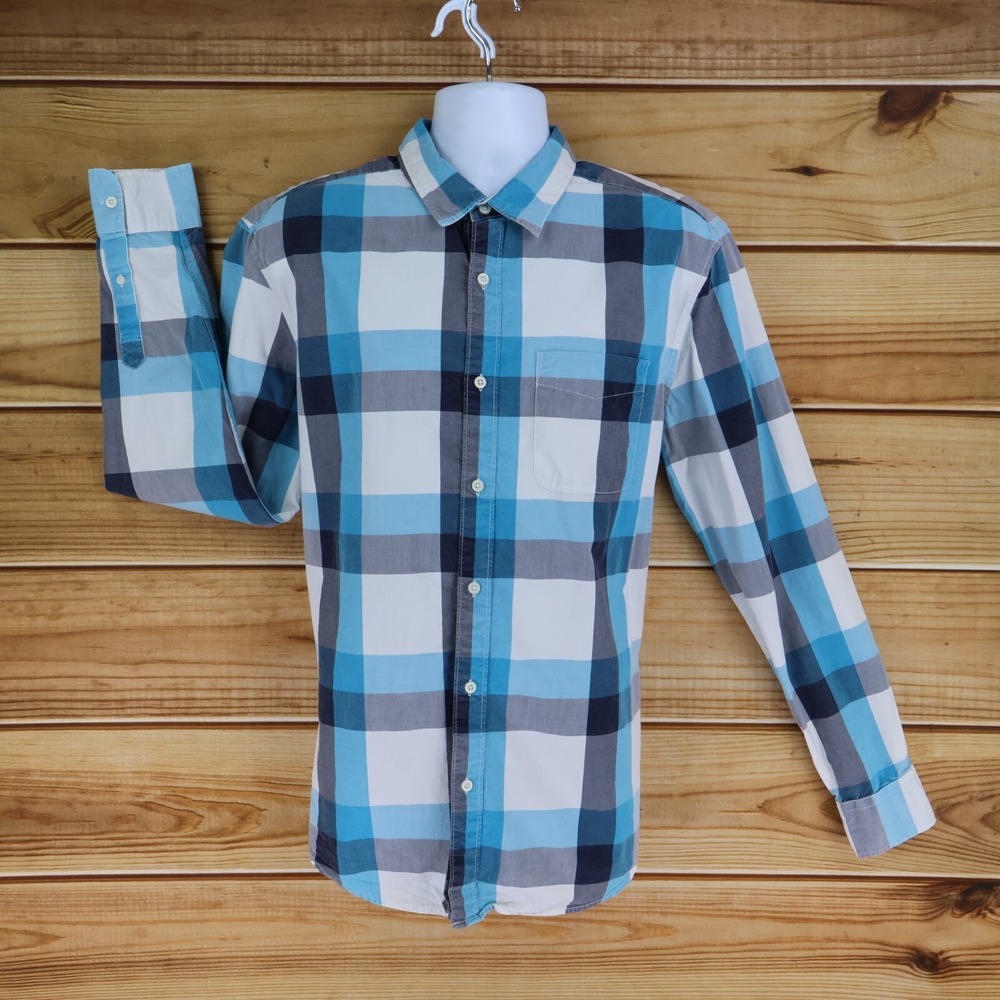 American Eagle Long Sleeve Button Up Shirt Mens Size XL Blue Checks Classic Fit